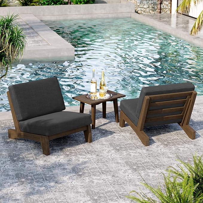 UIXE 8 Pieces All Weather Wood Patio Furniture Sets, 2 Patio Loveseat, 4 Patio Bistro Chair, Outdoor Sectional Sofa Furniture Backyard Conversation Set with Coffee Table - Dark Gray