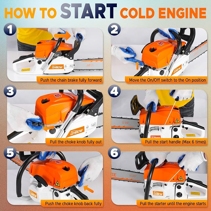 58 cc 2-Cycle Gas Chain Saw, 20 in & 18 in Gas Powered Chainsaw, Handheld Powerful Gasoline Chain Saw, Quick-Start System, Professional & DIY for Cutting Wood Tree Trimming