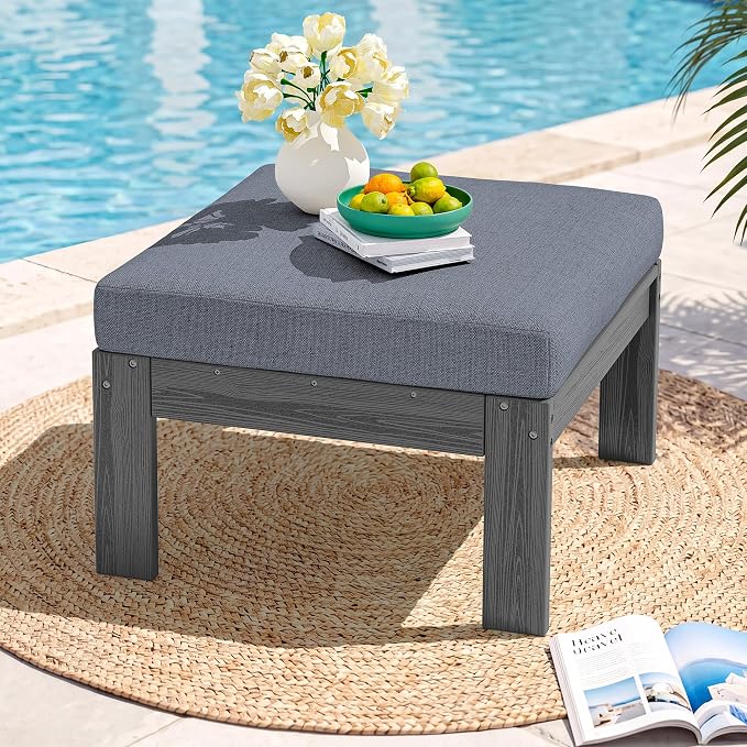 SERWALL HDPE Outdoor Ottoman with Cushions