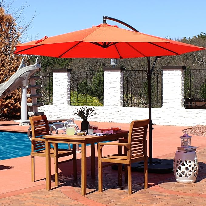 Sunnydaze 10ft Offset Cantilever Patio Umbrella with Base Included - Large Outdoor Umbrella for Patio
