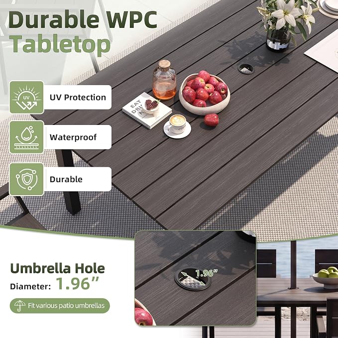 Outdoor Table and Chairs for 6 Aluminum Patio Dining Set with Umbrella Hole | All Weather,HDPS Material,Oversized,7 Piece,for Backyard,Rot-Fade-Crack Proof,Maintenance-Free,Sturdy,Heavy-Duty,Yellow