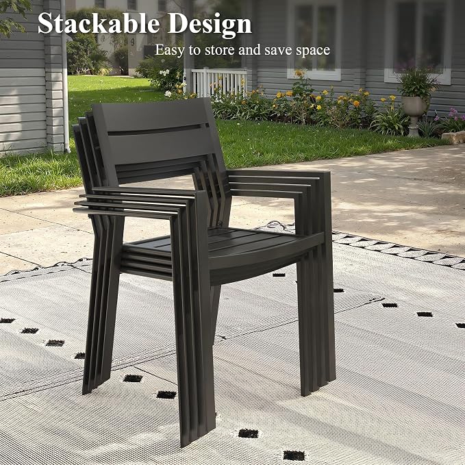 Patio Dining Set for 10, Round 63.1" Patio Dining Table and Stackable Outdoor Dining Chairs Outdoor Furniture for Backyard Porch Deck, Spliced Black Table and Black Chairs
