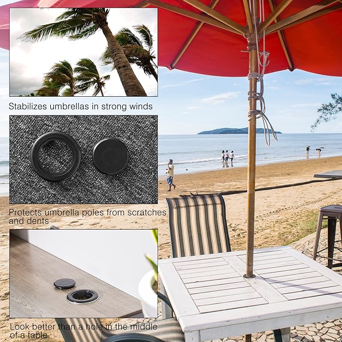 Bememo 2 Sets 2 Inch Patio Table Umbrella Hole Ring Plug and Cap Set Parasol Hole Cover Insert Umbrella Thicker Ring Plug and Cap Replacement Parts Standard Table for Outdoor Patio Garden Yard(Black)