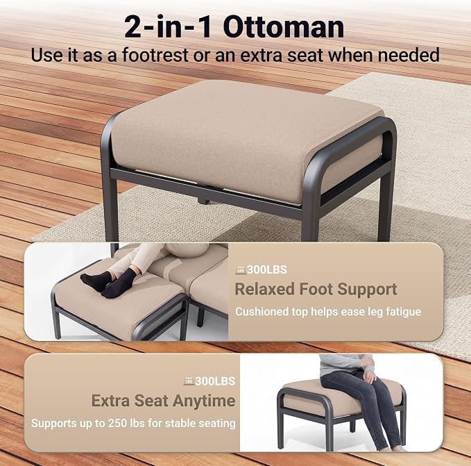 Aluminum Outdoor Patio Furniture Set, 6-Piece Outdoor Sofa with 5.1" Thick Cushions, Swivel Rocking Chairs, Outdoor Couch with Ottomans, for Porch, Garden, Khaki