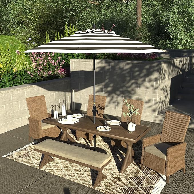 California Umbrella 9' Rd. Crank Lift, Collar Tilt, Aluminum Pole, Fiberglass Rib Patio Umbrella, Hammertone Grey Finish, Sunbrella Cabana Classic