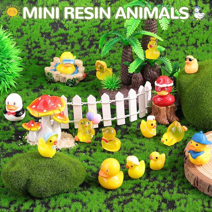 TINKRSTUFF 40PCS Mini Resin Animals Assorted Styles Cute Tiny Ducks,Miniature Duck Figures to Hide,Little Animal Bulk for Topper Desk Garden Dollhouse Landscape Aquarium Ornaments DIY Crafts & Decor