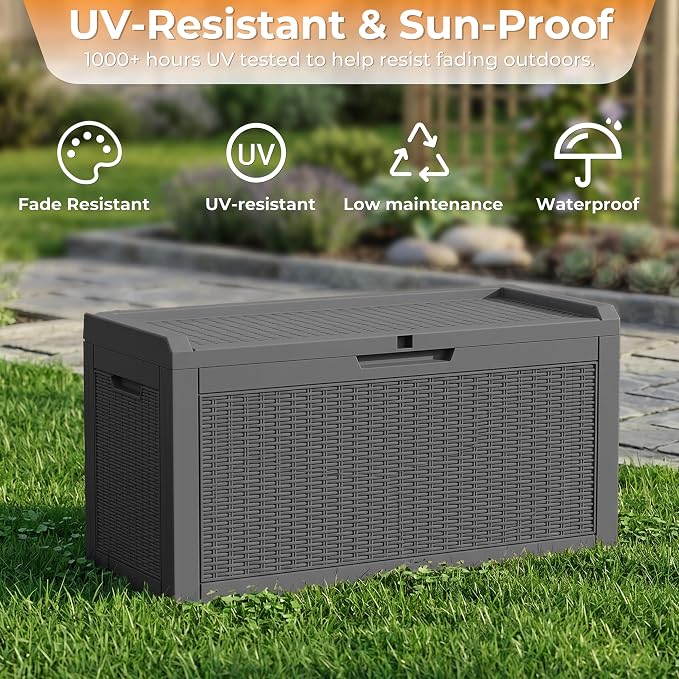 70 Gallon Waterproof Outdoor Storage Box,Deck Boxs for Outdoor and Indoor Use,Deck Storage Box for Picnic Supplies,Gardening Tools,Lockable and Easy to Install(Black)