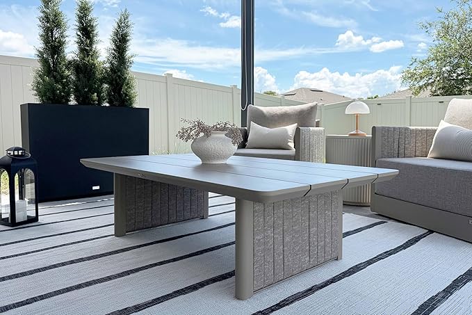 PURPLE LEAF Patio Furniture Set 6 Pieces Outdoor Conversation Sets PP Rope Patio Sofa with Cushions and Table Manual Weaving Deep Seating Furniture for Porch Lawn Backyard Beige