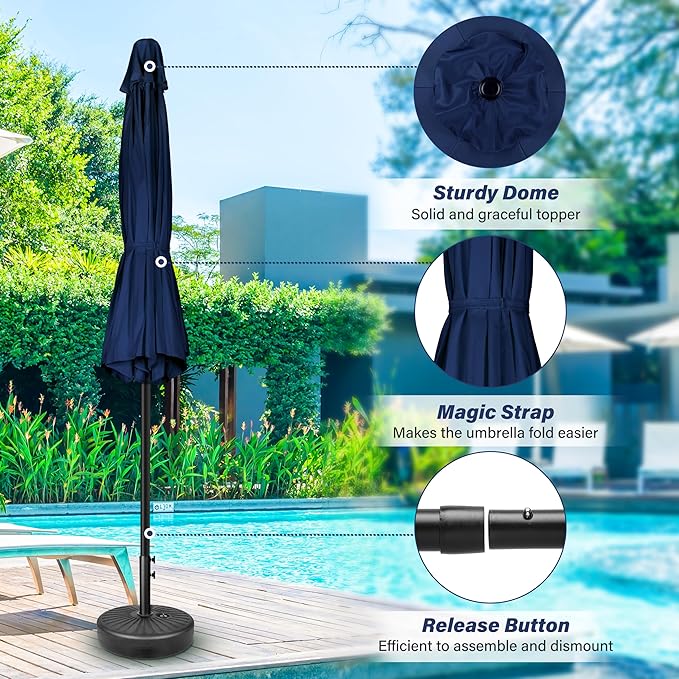 HealSmart 7.5ft Patio Umbrella with Push Button Tilt/Crank, Outdoor Table Market Yard Umbrella, 6 Sturdy Ribs for Garden, Deck, Backyard, Pool