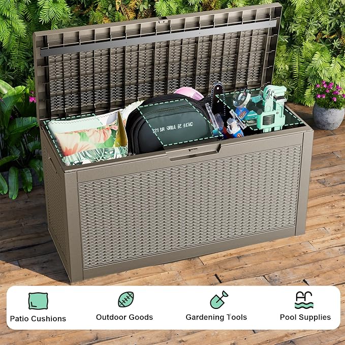 70 GallonOutdoor Storage Box,Resin Deck Boxes Waterproof, IndoorOutdoor Bin for Package Delivery, Patio Cushions, Gardening Tools, Lockable, UV Resistant