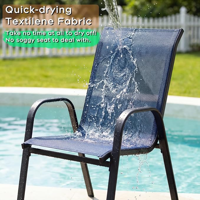 Outdoor Dining Set for 6, Patio Metal Table and Chairs Set with 1.97'' Umbrella Hole, 7pcs Patio Furniture Set 63”x37.8” Dining Table Set with Stackable Chairs for Backyard Pool Deck