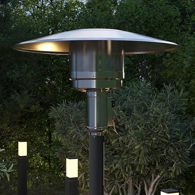 Flash Furniture Sol Patio Outdoor Heating-Black Stainless Steel 40,000 BTU Propane Heater with Wheels for Commercial & Residential Use-7.5 Feet Tall