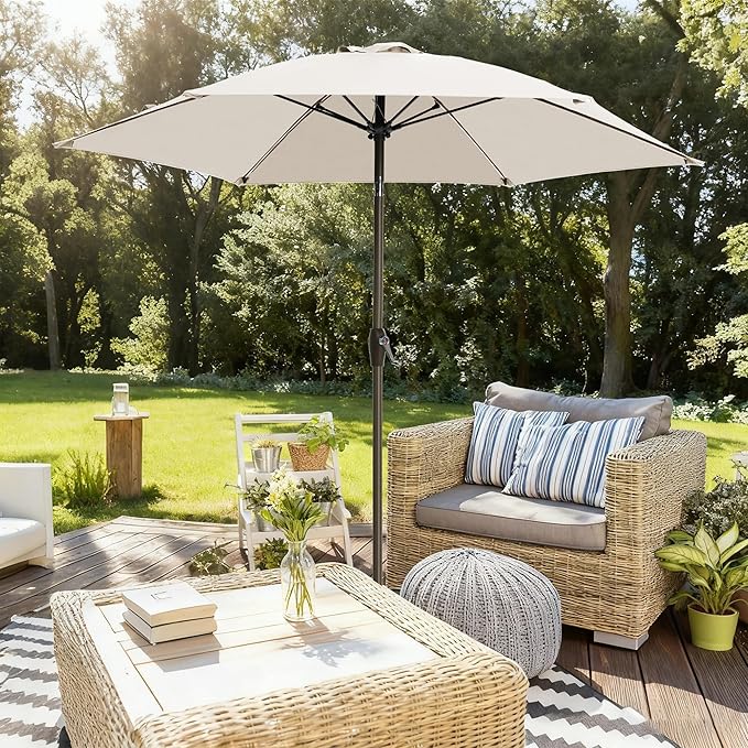 7.5FT Large Outdoor Patio Umbrella with Crank & Tilt - Durable Market Umbrella for Outdoor Patio with 6 Fiberglass Ribs for Poolside,Deck,Yard,Garden