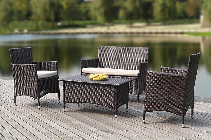 Safavieh Outdoor Collection Figueroa Brown and Sand 4-Piece Patio Set