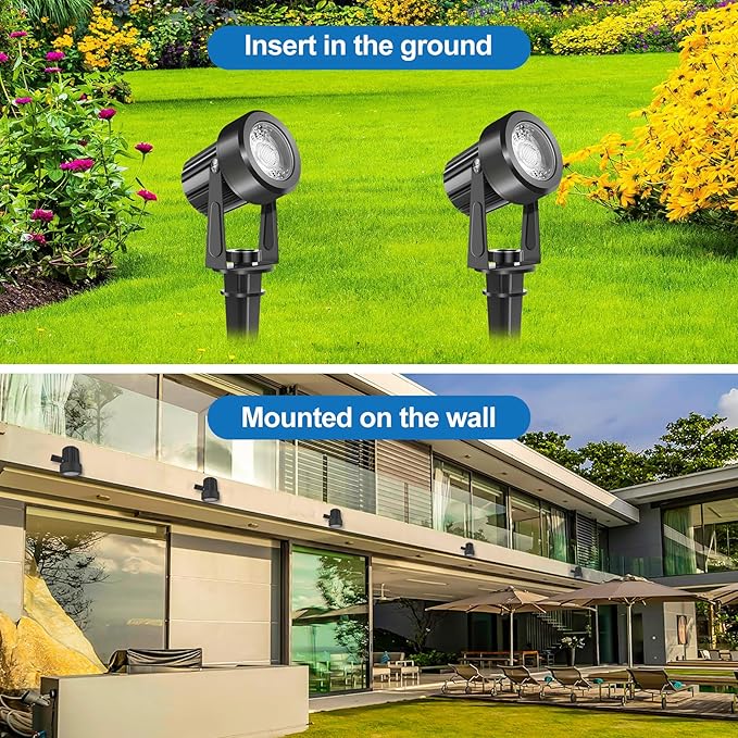 LED Spotlights Outdoor,Low Voltage Landscape Lighting IP65 Waterproof with US Plug, 3000K Warm White Outdoor Spot Lights for Yard Flag Pole House Garden Tree(6-in-1)