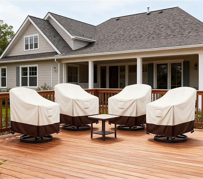 Patio Chair Covers Waterproof Swivel Outdoor Chair Cover, 33W x 35D x 36H Inches Patio Furniture Covers 4 Pack (Beige)