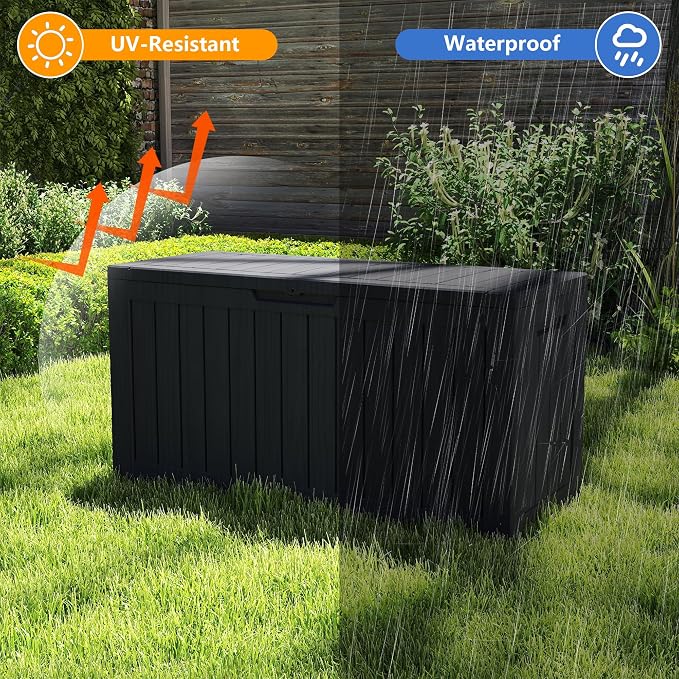 80 Gallon Deck Boxes Outdoor Waterproof, Outdoor Storage Box with Lockable Lid & UV-Resistant for Patio Furniture, Outdoor Cushions, Garden Tools and Pool Supplies, Black