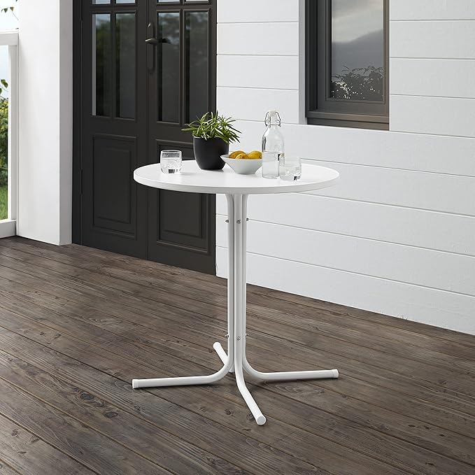 Crosley Furniture Griffith Round Outdoor Bistro Table, Retro Metal Patio Furniture for Dining, Porch, Deck, White Satin