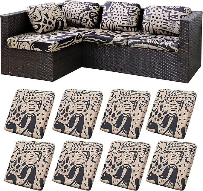 BIETYONE 8Pcs Stretch Patio Cushion Covers,for Outdoor Couch Cushion Covers Replacement,Outdoor Sofa Covers Patio Slipcovers Couch Cover,Washable Furniture Cover (Pigeon2, Cover Only)
