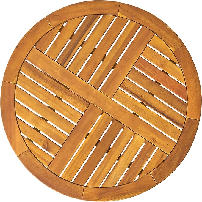 27.5" Round Acacia Wood Outdoor Side Table | Weather Resistant Teak Finish Patio Accent End Table, Small Coffee Table for Backyard Porch Lawn Garden