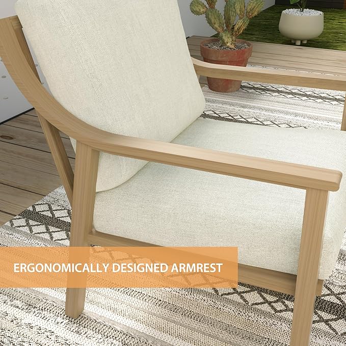 HAPPATIO 4-Piece Patio Furniture Set - Outdoor Aluminum Patio Conversation Set Includes 1 Loveseat, 2 Armchairs, and 1 Coffee Table, Perfect for Porch, Deck, Garden, (Beige)
