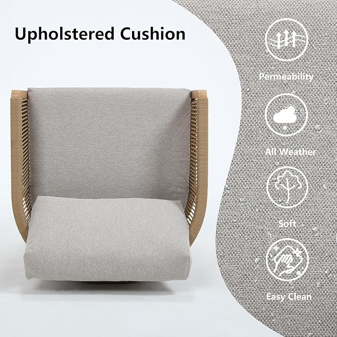 2 Piece Patio Furniture Set, Olefin Rattan Patio Conversation Set, Aluminum Patio Sofa Set, 2 Seat Loveseat with Coffee Table, All Weather Outdoor Sectional Furniture for Backyard/Lawn, Beige
