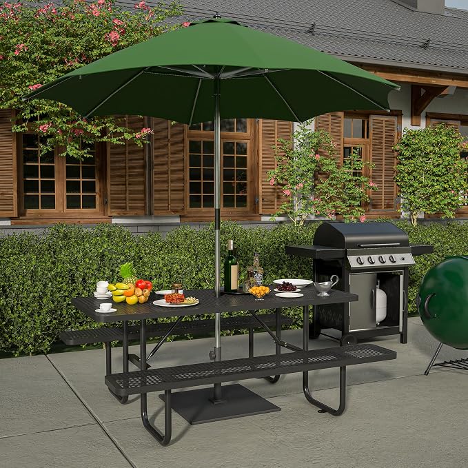 72 Inch Rectangular Metal Picnic Table with 1.73" Umbrella Hole, Heavy-Duty Steel Mesh Table Set, Weather Resistant Sturdy Outdoor Furniture, for Patio, Garden, Courtyard & BBQ, Black
