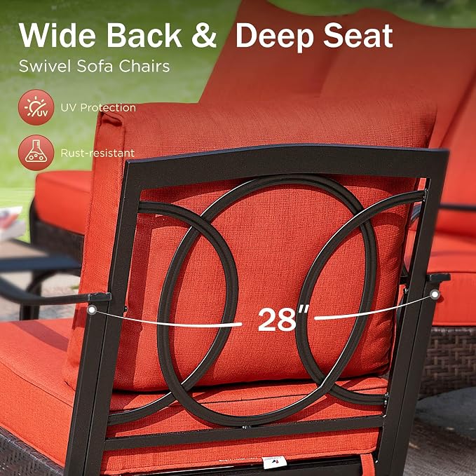 PHI VILLA Swivel Patio Sofa Chairs - 2 PCS Outdoor Swivel Rocker Armchairs, Patio Seating with High Back Deep Seat for Porch Deck Balcony