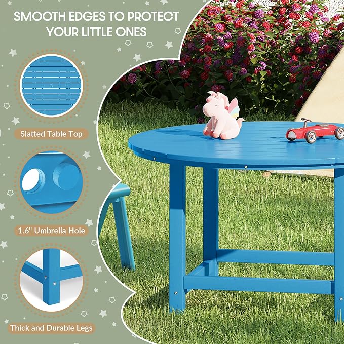 WestinTrends Malibu Kids Outdoor Patio Furniture HDPE 38" Wide Round Dining Table, Pacific Blue