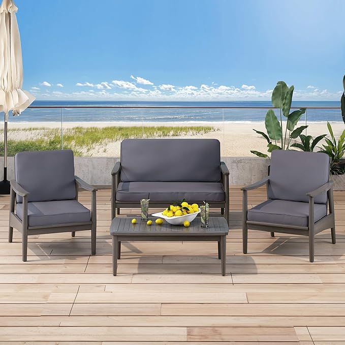 Christopher Knight Home Willowbrook Outdoor 4pc Chat Set - Acacia Wood - Gray