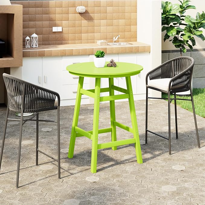 WestinTrends Malibu Outdoor 35" HDPE Round Patio Bar Height Table, Lime