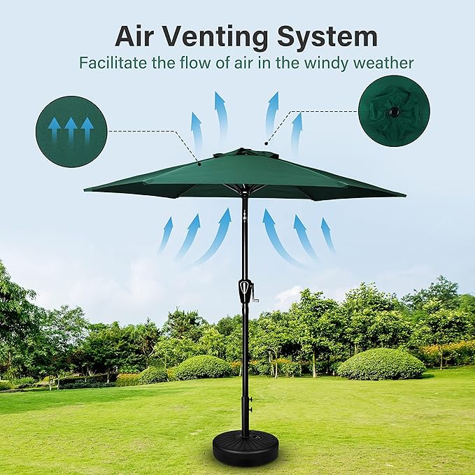 Simple Deluxe 9FT Outdoor Patio Umbrella Table Market Umbrella with Push Button Tilt and Crank, 8 Sturdy Ribs, UV Protection Waterproof for Garden, Lawn, Deck, Backyard, Pool, Green