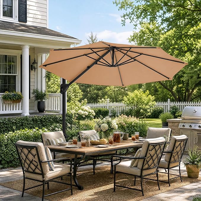 Garvee Cantilever Patio Umbrella 10ft Large Round Umbrella Outdoor Market Umbrellas 360°Rotation Offset Hanging Outdoor Shade for Patio