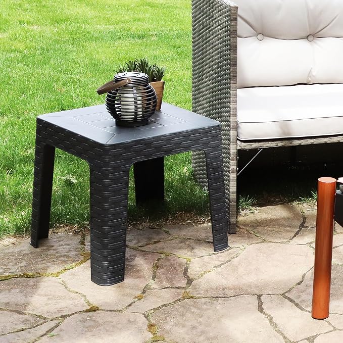 Sunnydaze Adirondack Small Outdoor Side Table for Balcony Essentials - Plastic Square End Table for Outside Patio - Gray
