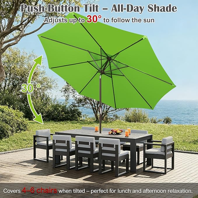 Blissun 10FT Outdoor Patio Umbrella, Outdoor Table Umbrella, Yard Umbrella, Market Umbrella with 8 Sturdy Ribs, Push Button Tilt and Crank