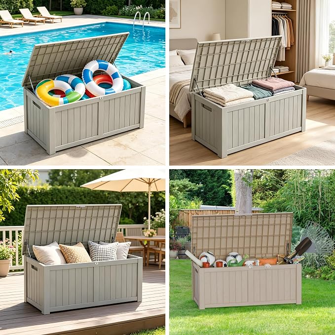 Outdoor Storage Deck Box, Large Patio Container for Garden Tools, Cushions and Yard Accessorie.Lockable Waterproof Resin Weatherproof Storage Container (Light Brown, 230 Gallon)