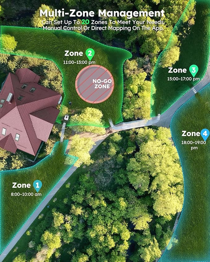 Robot Lawn Mower NO Wire - 0.47 Acre, Full Band RTK+4-Eye Vision Robotic Lawnmower, Automatic Mapping, 20 Multi-Zone Management, Accurate Obstacle Avoidance, Intelligent Path Planning, APP Control