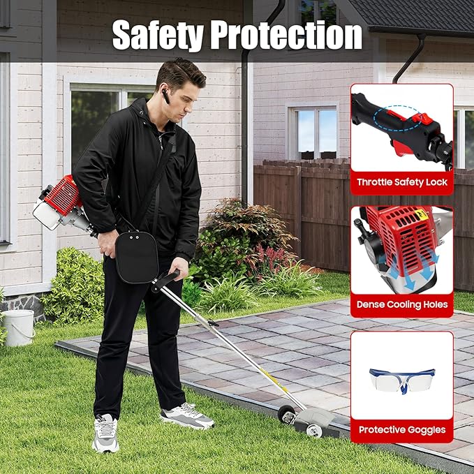 26cc Gas Weed Wacker, 2-Cycle Gas Weed Eater with Goggles & Shoulder Strap, String Trimmer for Edger Brush Cutter Home Garden Lawn Yard Tall Grass Weeds Mowing Trimming