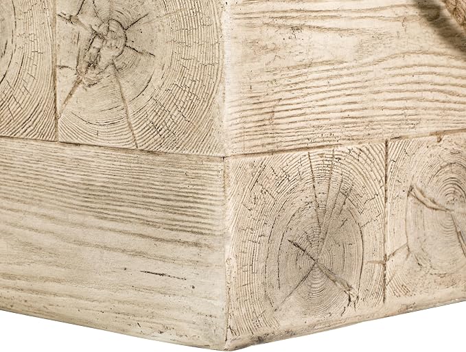 IRONORA Rustic Square Wood-Grain Outdoor Side Table with Rope Handle, Weathered Whitewashed Accent Table, Farmhouse Patio End Table for Backyard Garden