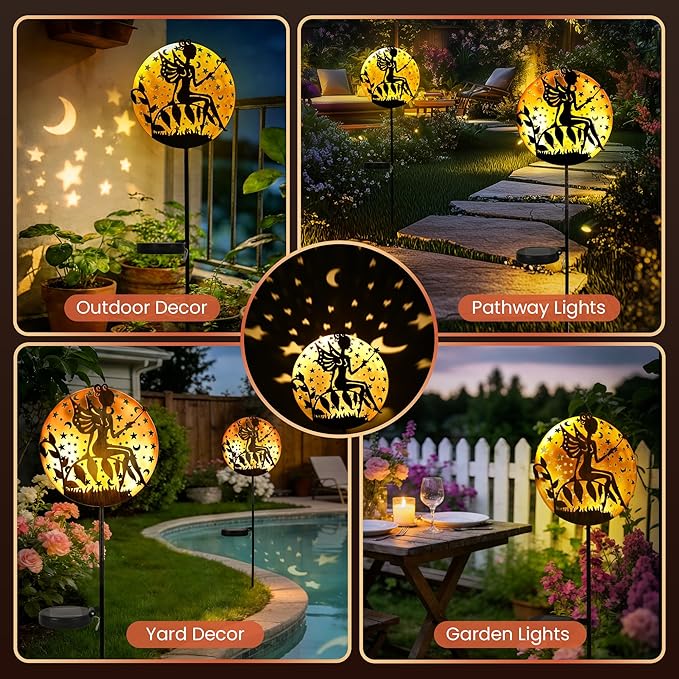 Solar Fairy Garden Lights, Metal Fairy Sculpture Pathway Stakes, Waterproof Outdoor Decorative Lights for Yard Art Patio Garden Porch, Gifts for Women Mom, 1 Pack