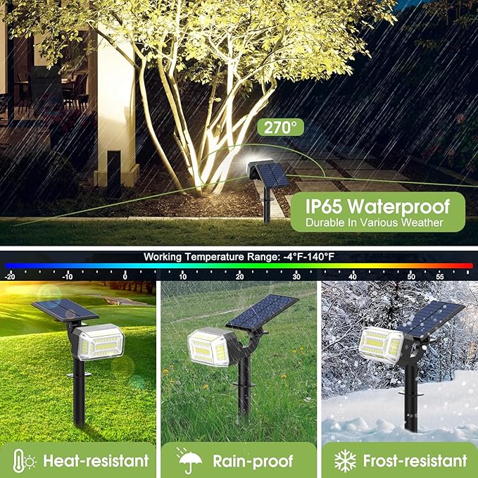 WENATY 102 LED Solar Spot Lights Outdoor Waterproof IP65, Adjustable Landscape Spotlights, [8 Pack/4 Modes] Auto On/Off Solar Powered Flood Lights for Outside Yard Garden Wall Pathway (Cool White)