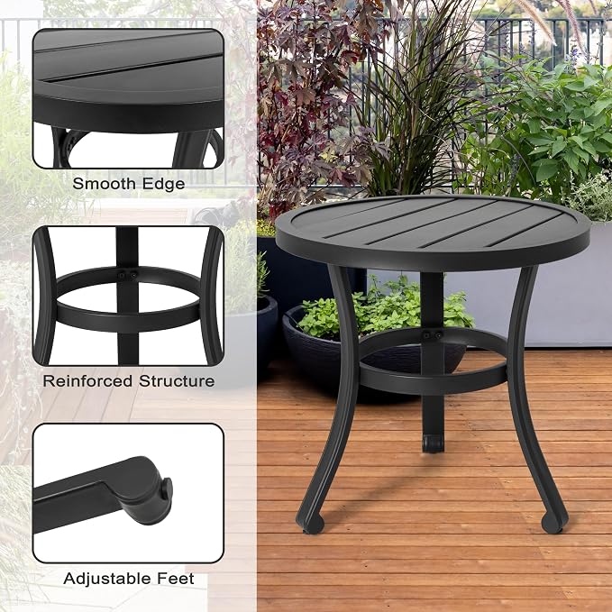 NUU GARDEN 20 Inch Outdoor Metal Side Table, Weather Resistant Patio End Table, Bistro Side Table for Pool Deck Balcony Porch Garden Yard, Black