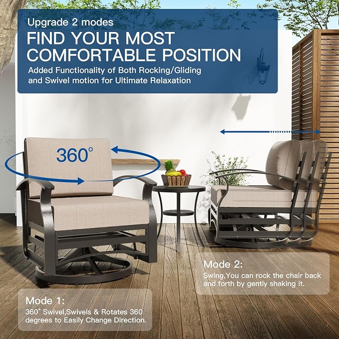 Kullavik Aluminum Patio Furniture Set,7 Piece Modern Metal Outdoor Patio Furniture w/5.1'' Thick Cushion,Swivel Chairs and 45" Propane Fire Pit Table,Patio Conversation Sets for Porch,Deck,Sand
