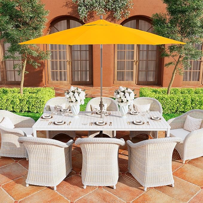 California Umbrella 11Ft Premium Sunbrella Patio Umbrella, Hand-Crank, Tilt-Collar, Gray Frame, Sunflower Yellow Fabric
