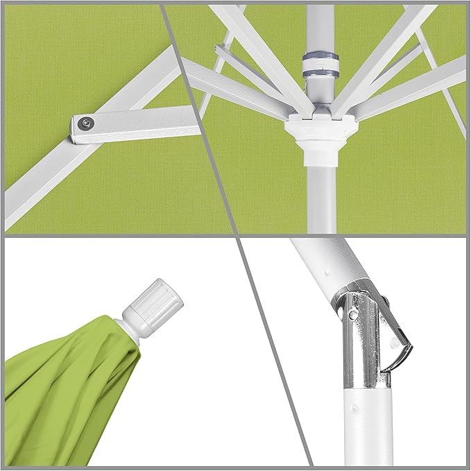 California Umbrella 11Ft Premium Sunbrella Patio Umbrella, Hand-Crank, Tilt-Collar, White Frame, Macaw Fabric