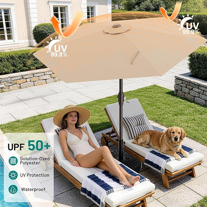 AreShark 7.5FT Patio Umbrella Table Market Umbrella w/Tilt and Crank, Heavy-Duty Outdoor Umbrellas for Pool, Deck, Garden and Backyard, Beige