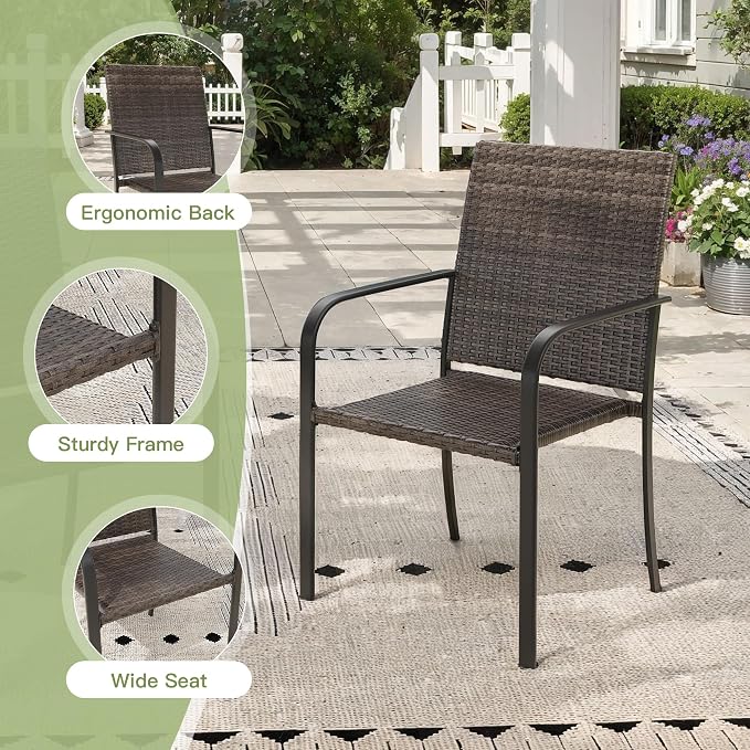 Outdoor Dining Set for 10, 63" Metal Round Outdoor Dining Table with Umbrella Hole and Wicker Stackable Patio Chairs, 11 Pieces Patio Table and Chairs Set for Garden Backyard, Black