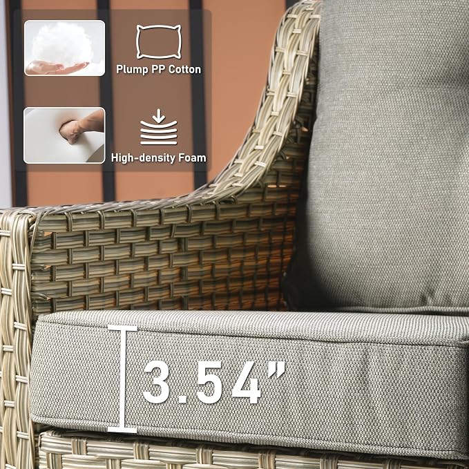 HOOOWOOO 5 Piece Patio Furniture Conversation Sets with Swivel Rocking Chairs,Outdoor Wicker Furniture with LED Tablet,All Weather Resistant High Back Rattan Conversational Set(Dark Grey Gray)