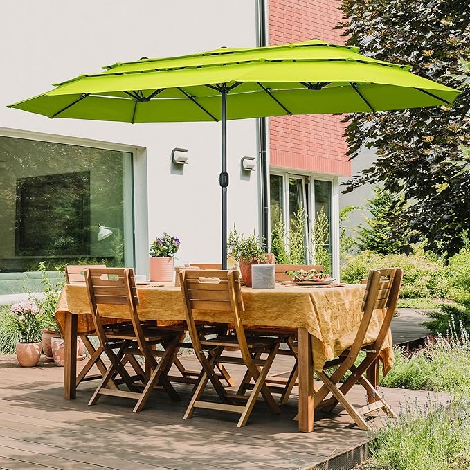Ainfox 15ft Large Patio Umbrella, Outdoor Double-Sided Pool Umbrellas, 3 Tiers Large Rectangle Market Umbrella for Poolside
