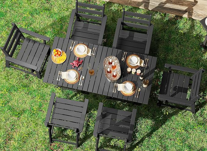 GREENVINES Outdoor-Dining-Table | 75” | HDPE | 2 Connectable Square Tables for 6 | Slatted | All-Weather | Patio Furniture | for Poolside Backyard Garden | Black